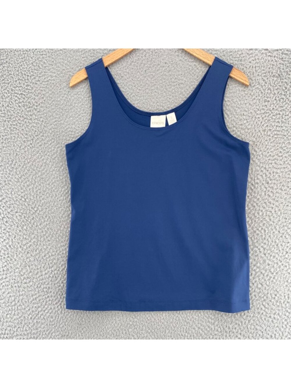 Chicos Top Womens 1 US Medium Navy Tank Scoop Neck Stretch Traveler Knit Running